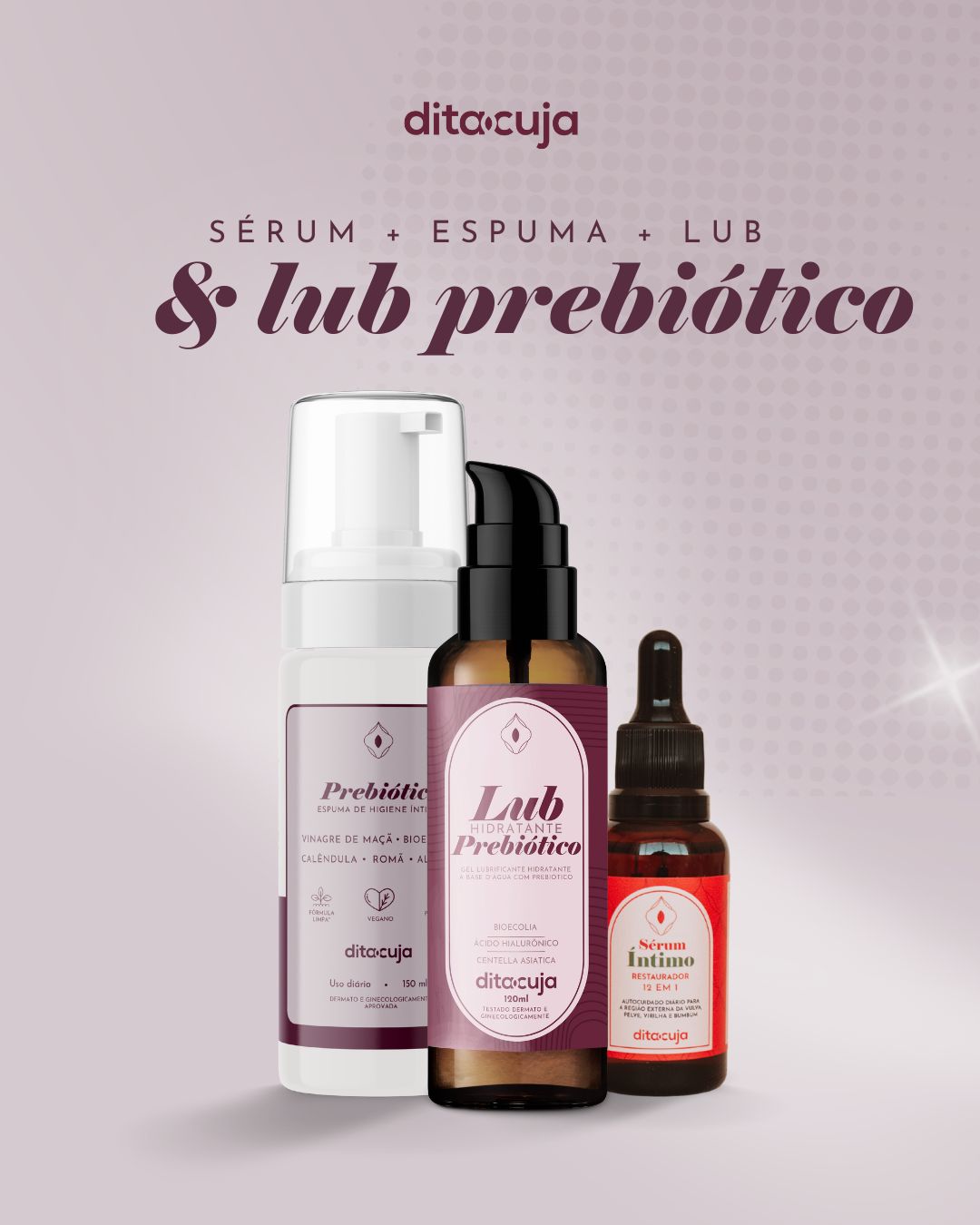 Arte com Kit Conforto Íntimo e fundo lilás