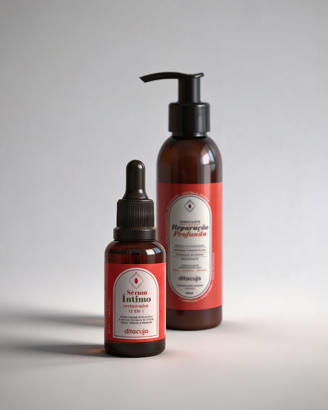 Produtos da linha Dupla Hidratação Regeneradora em embalagens alaranjadas em fundo claro e iluminado